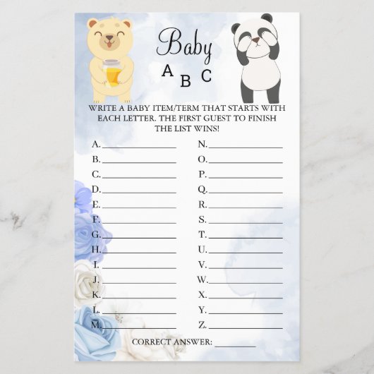Teddy Bears Baby ABC Duschspielkarte Flyer (Vorne)