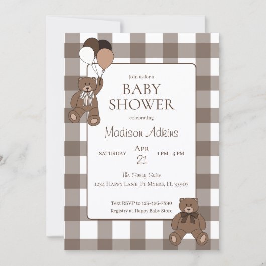 Teddy Bears Baby Boy Brown Baby Shower Einladung (Vorderseite)