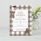 Teddy Bears Baby Boy Brown Baby Shower Einladung (Stehend Vorderseite)