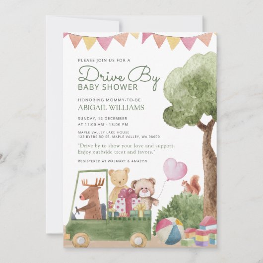 Teddy Bears Baby Shower mit Drive-By Woodland Einladung (Vorderseite)