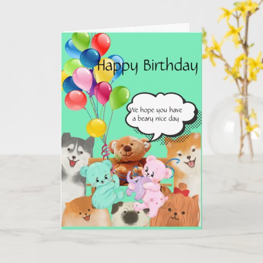 Teddy Bears & Balloons Karte (Gelbe Blume)