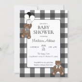 Teddy Bears Black Buffalo Check Baby Shower Einladung (Vorderseite)