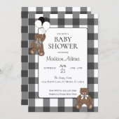 Teddy Bears Black Buffalo Check Baby Shower Einladung (Vorne/Hinten)