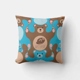 Teddy Bears Braunblau Monogram Kid Outdoor Pillow Kissen Für Draußen