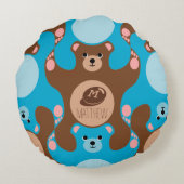 Teddy Bears Braunblau Monogram Kid Round Pillow Rundes Kissen (Rückseite)