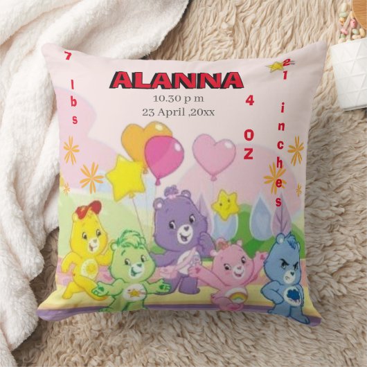 Teddy Bears Celebrate Birth Stats Pink Kissen (Decke)