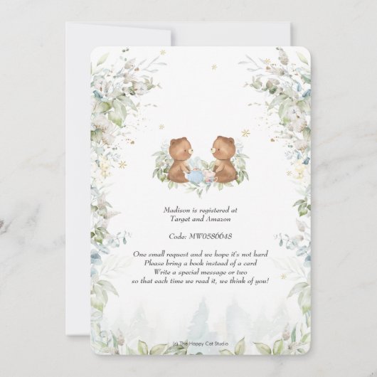 Teddy BearS Chic High Tea Party Twins Baby Dusche Einladung (Rückseite)