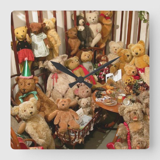 Teddy Bears Collectors Paradies Quadratische Wanduhr (Vorderseite)