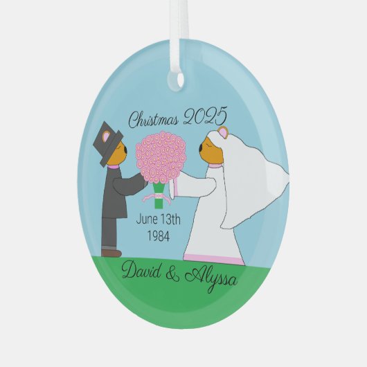 Teddy Bears Erfahren verheiratet: Ornament Aus Glas (Vorderseite links)