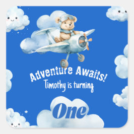 Teddy Bear's erster Geburtstag, der einen Kurs kar Quadratischer Aufkleber