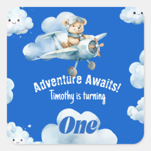 Teddy Bear's erster Geburtstag, der einen Kurs kar Quadratischer Aufkleber