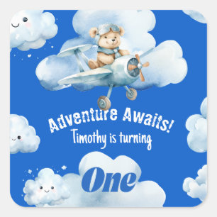 Teddy Bear's erster Geburtstag, der einen Kurs kar Quadratischer Aufkleber