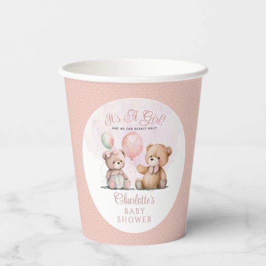 Teddy Bears Es ist ein Mädchen mit Baby Wait Baby Pappbecher (Rückseite)