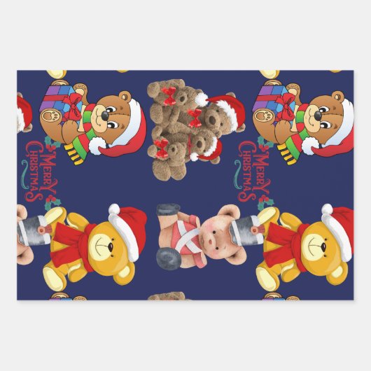 Teddy Bears Frohe Weihnachten Geschenkpapier Set (Vorderseite)