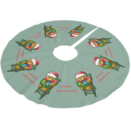 Teddy Bears Frohe Weihnachten Polyester Weihnachtsbaumdecke (Schrägansicht)