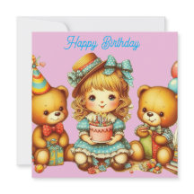 TEDDY BEARS Geburtstagskarte ~ Kleinkind ~ Pink ~