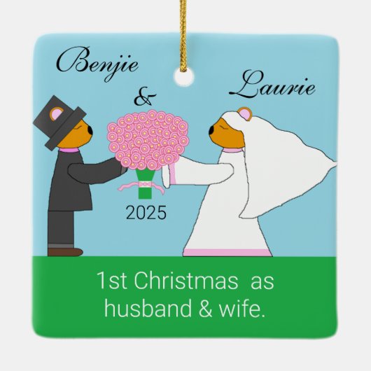 Teddy Bears Getried Married Keramikornament (Rückseite)