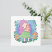 Teddy Bears & Girl Illustration Einladung (Stehend Vorderseite)