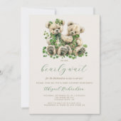 Teddy Bears Green Ivy Twins QR Code Babydusche Einladung (Vorderseite)