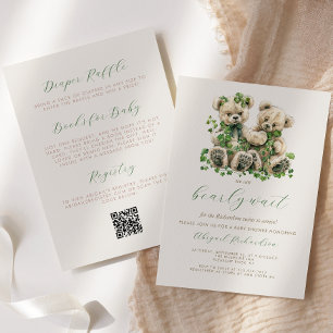 Teddy Bears Green Ivy Twins QR Code Babydusche Einladung