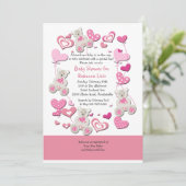 Teddy Bears & Heart Balloons Rosa Einladung (Stehend Vorderseite)