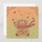 Teddy Bear's Herbst-Herbstlaub Einladung (Vorne/Hinten)