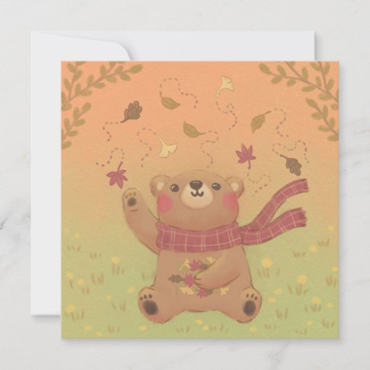 Teddy Bear's Herbst-Herbstlaub Einladung (Vorderseite)