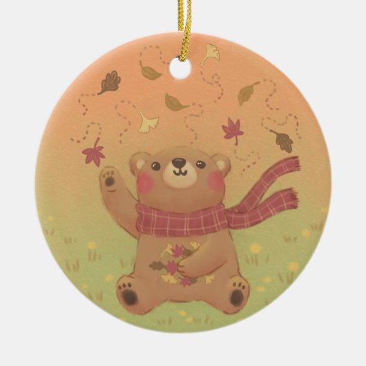 Teddy Bear's Herbst-Herbstlaub Keramik Ornament (Vorne)