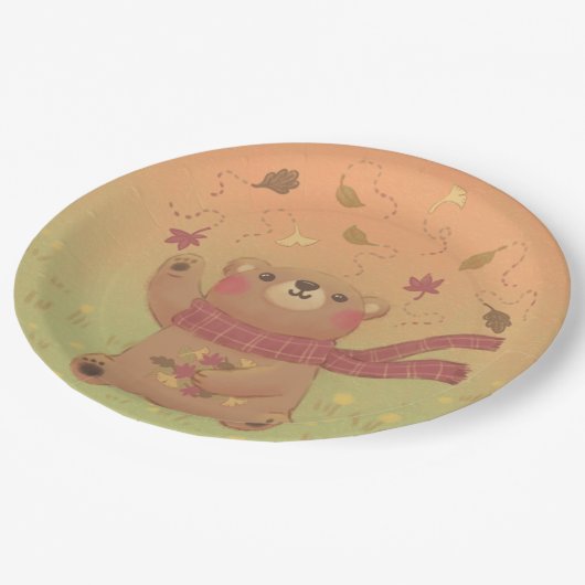 Teddy Bear's Herbst-Herbstlaub Pappteller (Schrägansicht)