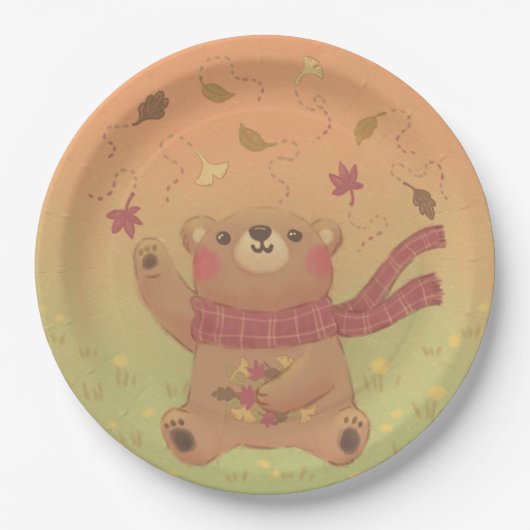 Teddy Bear's Herbst-Herbstlaub Pappteller (Vorderseite)