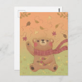 Teddy Bear's Herbst-Herbstlaub Postkarte (Vorne/Hinten)