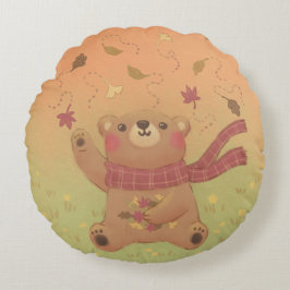 Teddy Bear's Herbst-Herbstlaub Rundes Kissen