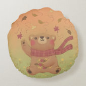 Teddy Bear's Herbst-Herbstlaub Rundes Kissen (Rückseite)