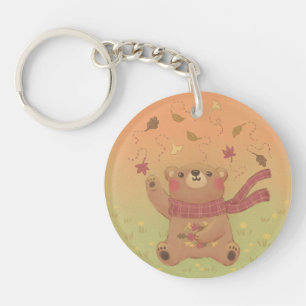 Teddy Bear's Herbst-Herbstlaub Schlüsselanhänger