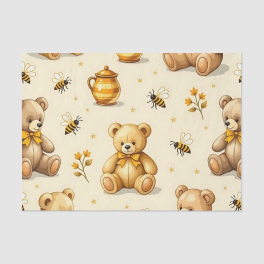 Teddy Bears Honey Bees Nursery Pattern Seidenpapier (Vorderseite)