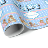 Teddy Bears 🐻 in Blue | Personalisieren Geschenkpapier (Rolleneckpunkt)