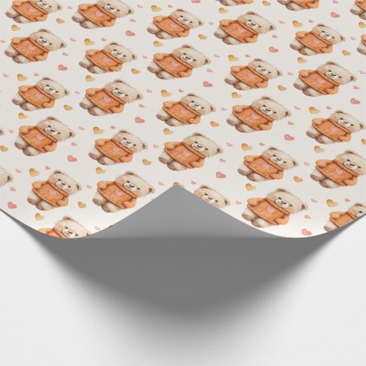 Teddy Bears in Orange Sweaters Geschenkpapier (Ecke)