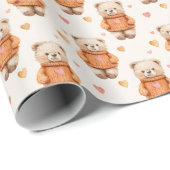 Teddy Bears in Orange Sweaters Geschenkpapier (Rolleneckpunkt)