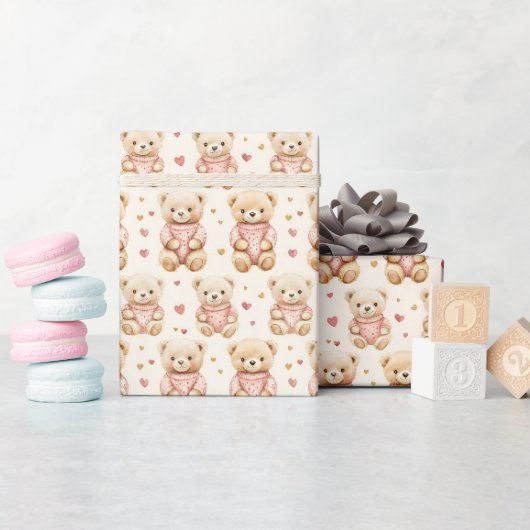Teddy Bears in Pink Sweaters Geschenkpapier (Babyparty)