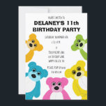 Teddy Bears in Rainbow Colors Niedlich Kids Party Einladung<br><div class="desc">Erstellen Sie die perfekte Party Einladung für Teddy Bär Geburtstagsfeiern. Diese laden mit niedlicher Illustration von Teddybären in leuchtenden Farbtönen Orange,  Blau,  Rosa,  Gelb und Grün ein und sind bereit,  mit Ihren Party-Details in schwarzer Schrift personalisiert zu werden. Die Rückseite hat ein koordinierendes Muster von Teddybären.</div>