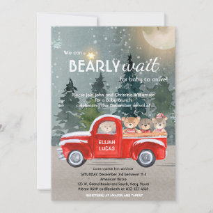 Teddy Bears in Red Truck Winter Baby Dusche Einladung