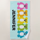 Teddy Bears in Regenbogenfarben Personalisiert Strandtuch (Vorderseite)