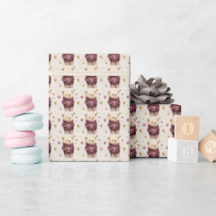 Teddy Bears mit Lila und goldenen Herzen Geschenkpapier
