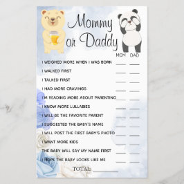 Teddy Bears Mommy oder Daddy Shower Spielkarte Flyer
