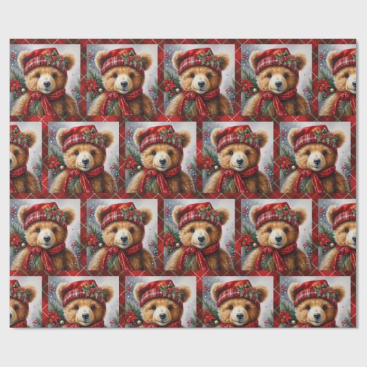 Teddy Bears on Christmas Kariert Roll of Geschenkpapier (Flach)