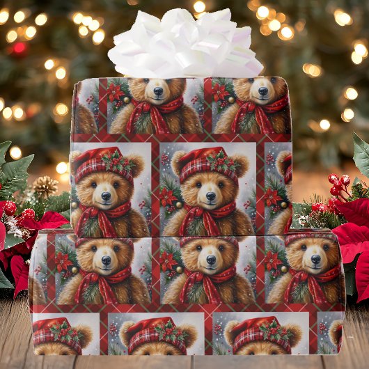 Teddy Bears on Christmas Kariert Roll of Geschenkpapier