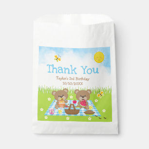 Teddy Bears Picnic Birthday Blue Gingham Vielen Da Geschenktütchen