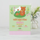 Teddy Bear's Picnic Birthday Party Park Pink Einladung (Stehend Vorderseite)