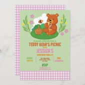 Teddy Bear's Picnic Birthday Party Park Pink Einladung (Vorne/Hinten)
