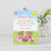 Teddy Bears Picnic Birthday Pink Gingham Dankeskarte (Stehend Vorderseite)